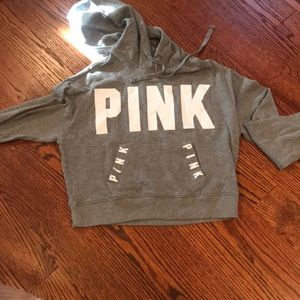 Pink crop grey hoodie xs